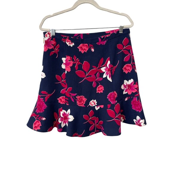 Draper James Elliston Skirt Size 12 Floral A Line Navy Blue Pink Feminine Boho - Picture 2 of 8